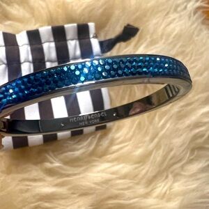 NWT Henri Bendel Blue and Gunmetal Crystal Bangle Bracelet w Dustbag